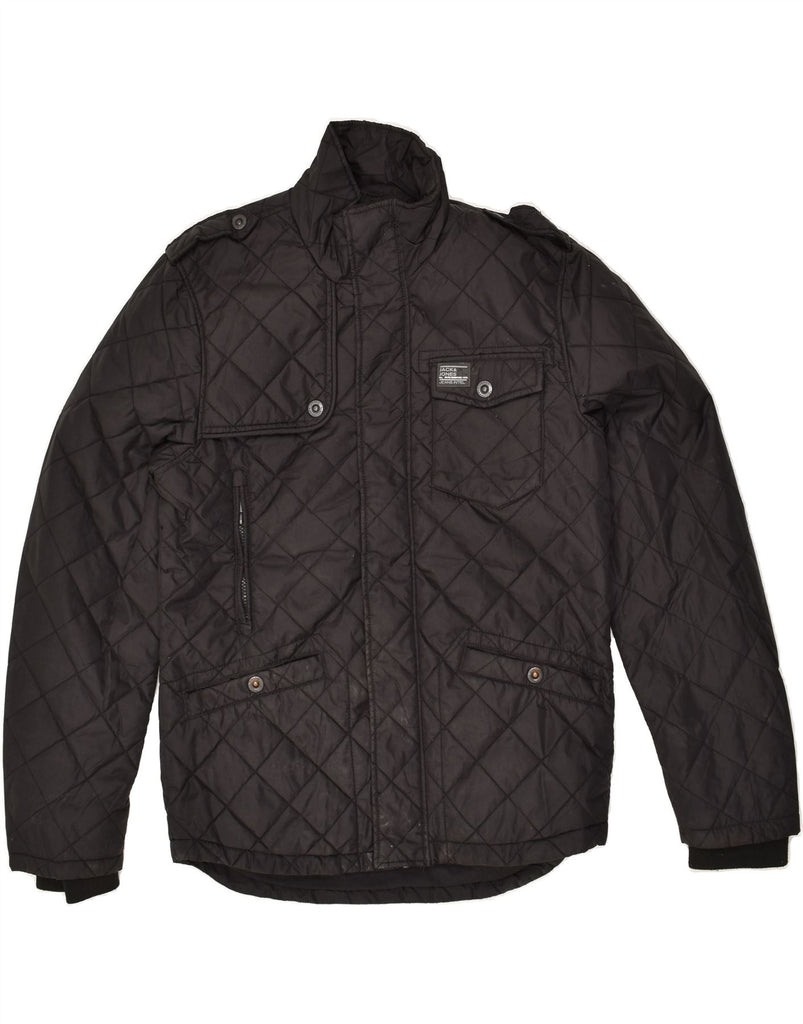 JACK & JONES Mens Military Quilted Jacket UK 40 Large Black Nylon | Vintage Jack & Jones | Thrift | Second-Hand Jack & Jones | Used Clothing | Messina Hembry 