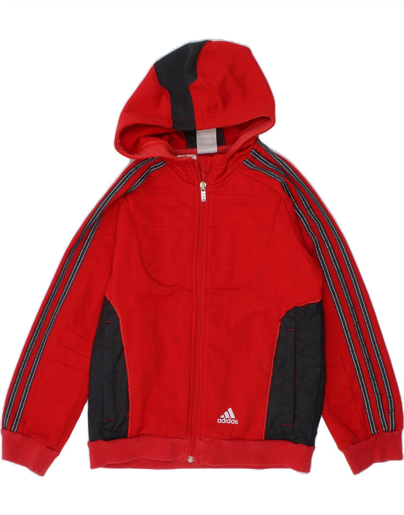 ADIDAS Boys Zip Hoodie Sweater 7-8 Years Red Colourblock Polyester Vintage Adidas and Second-Hand Adidas from Messina Hembry 