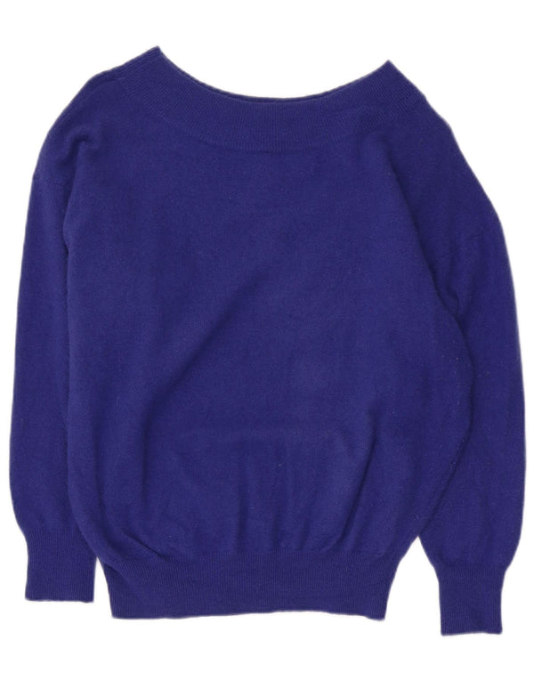 Benetton Womens Crop Boat Neck Jumper Sweater UK 14 Medium Blue Geometric