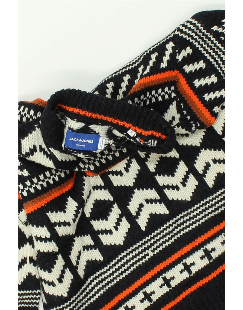 JACK & JONES Mens Crew Neck Jumper Sweater Small Black Fair Isle Cotton | Vintage Jack & Jones | Thrift | Second-Hand Jack & Jones | Used Clothing | Messina Hembry 