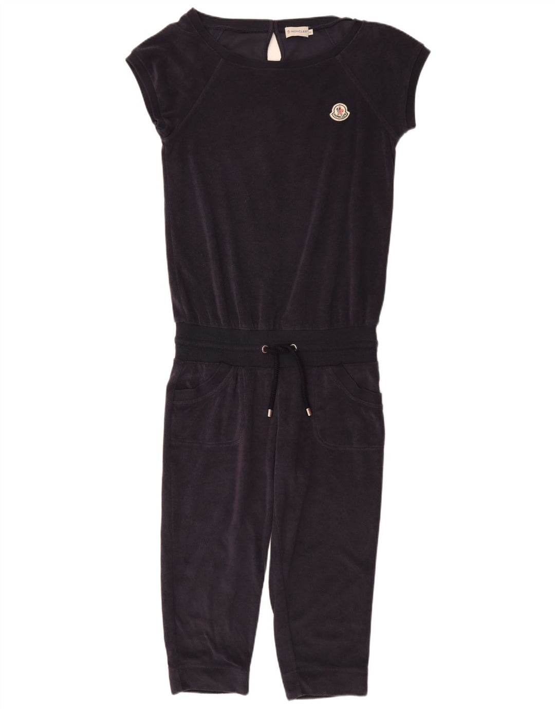 MONCLER Womens Velour Jumpsuit UK 10 Small  Navy Blue Cotton