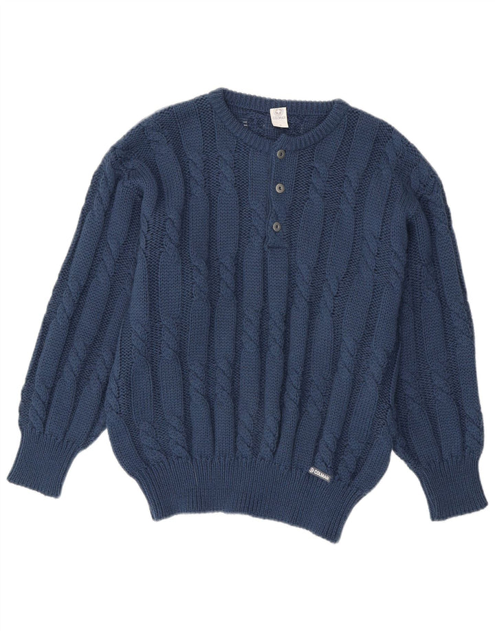Colmar Mens Button Neck Jumper Sweater Medium Navy Blue Wool