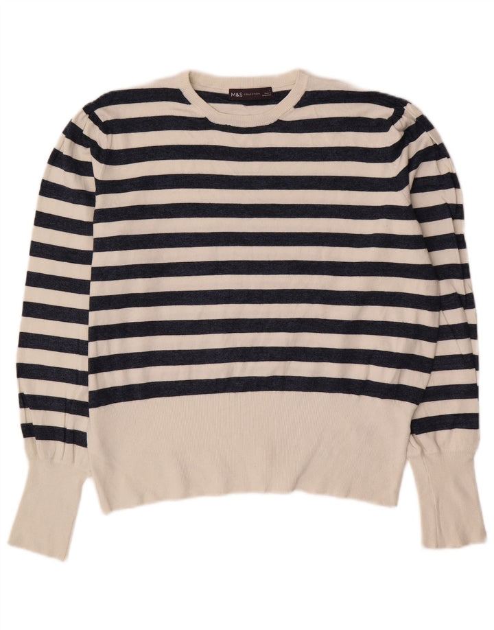 Marks & Spencer Womens Crew Neck Jumper Sweater UK 16 Large Black Striped