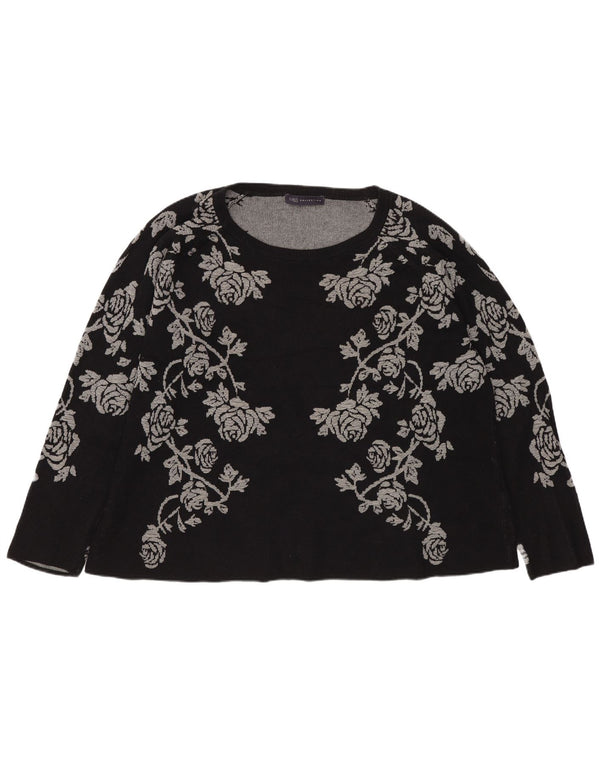 Marks & Spencer Womens Boat Neck Jumper Sweater UK 18 XL Black Floral