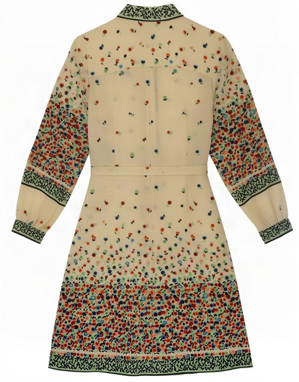 Vintage Womens Long Sleeve Basic Dress UK 10 Small Beige Floral