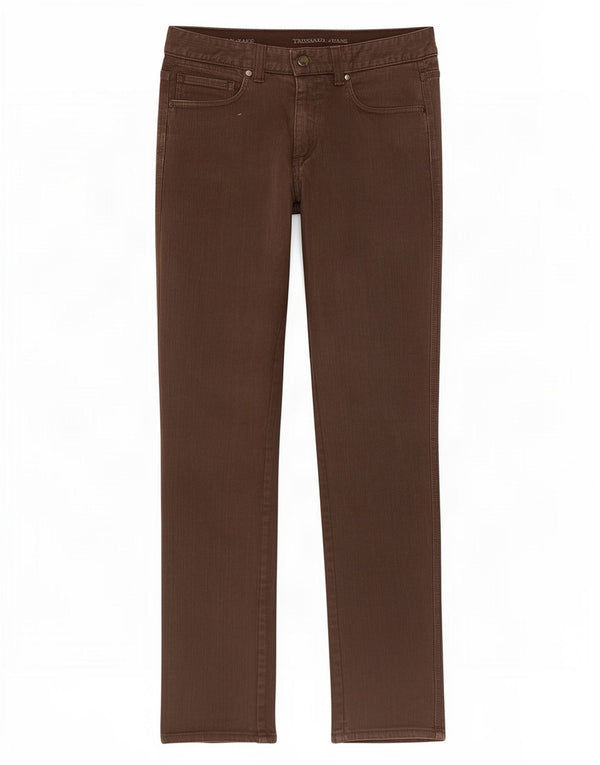 Trussardi Mens Straight Casual Trousers W30 L34 Brown Cotton