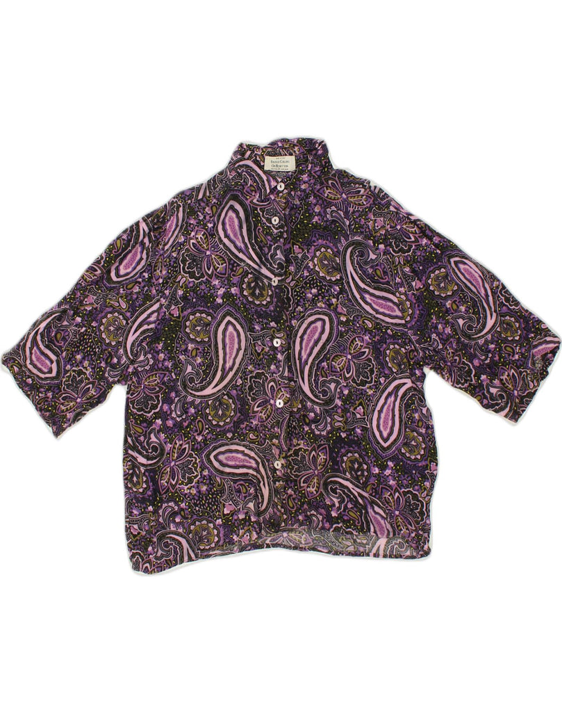 BENETTON Womens Short Sleeve Shirt Blouse UK 20 2XL Purple Floral Cotton | Vintage Benetton | Thrift | Second-Hand Benetton | Used Clothing | Messina Hembry 