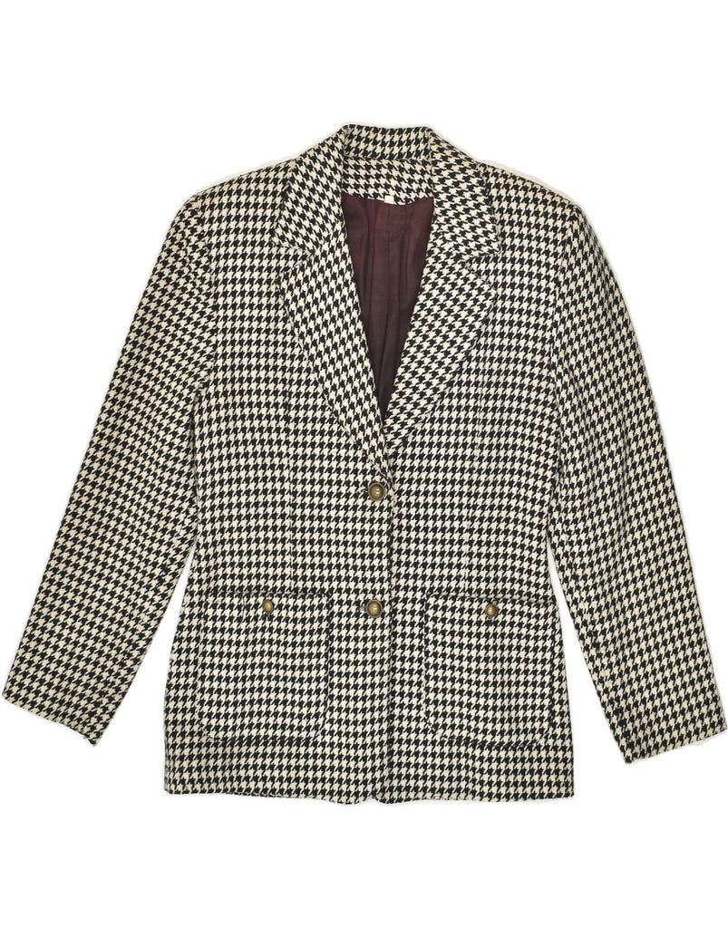 VINTAGE Womens 2 Button Blazer Jacket IT 42 Medium White Houndstooth Vintage Vintage and Second-Hand Vintage from Messina Hembry 