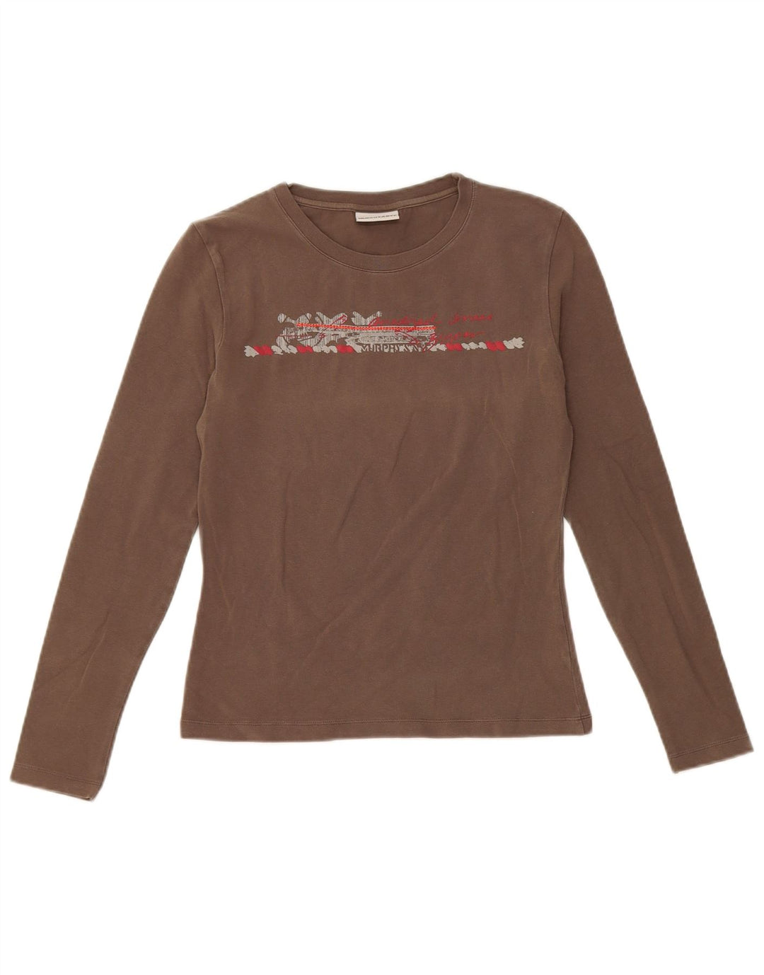Murphy & Nye Womens Graphic Top Long Sleeve UK 8 Small Brown Cotton