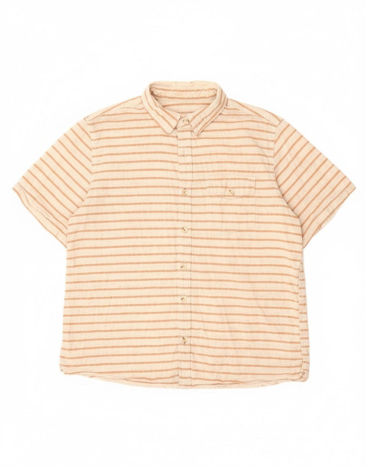 Fat Face Mens Short Sleeve Shirt Large White Striped Cotton