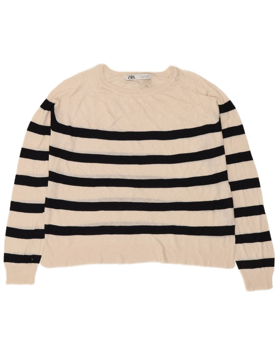 ZARA Womens Crop Boat Neck Jumper Sweater UK 10 Small Off White Striped