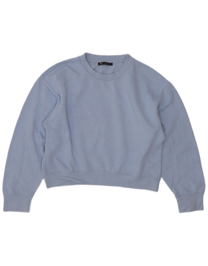Zara Womens Crop Oversized Sweatshirt Jumper UK 10 Small Blue