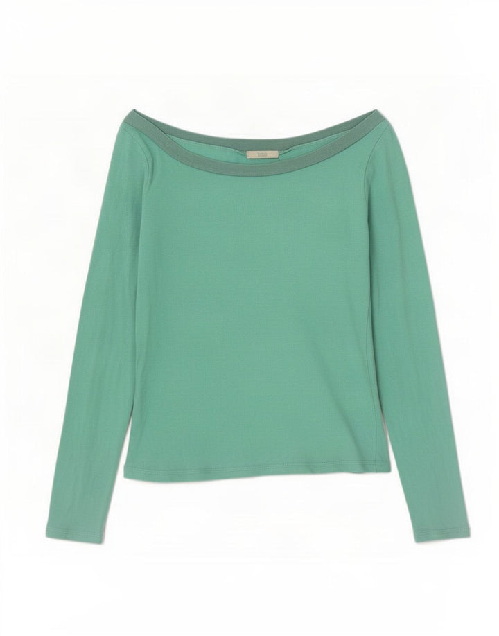 Marks & Spencer Womens Long Sleeve Off Shoulder Top UK 14 Medium Green