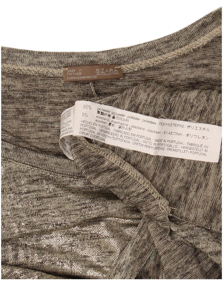 Zara Womens Top Long Sleeve UK 14 Medium Grey Flecked Polyester Modern