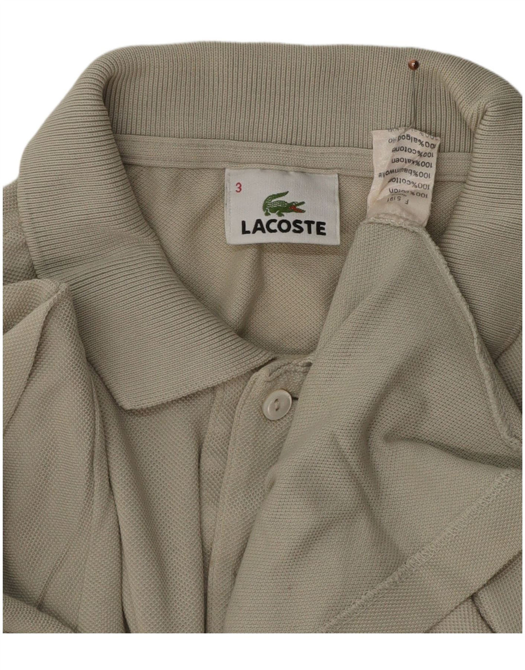 LACOSTE Mens Long Sleeve Polo Shirt Size 3 Small Beige Cotton