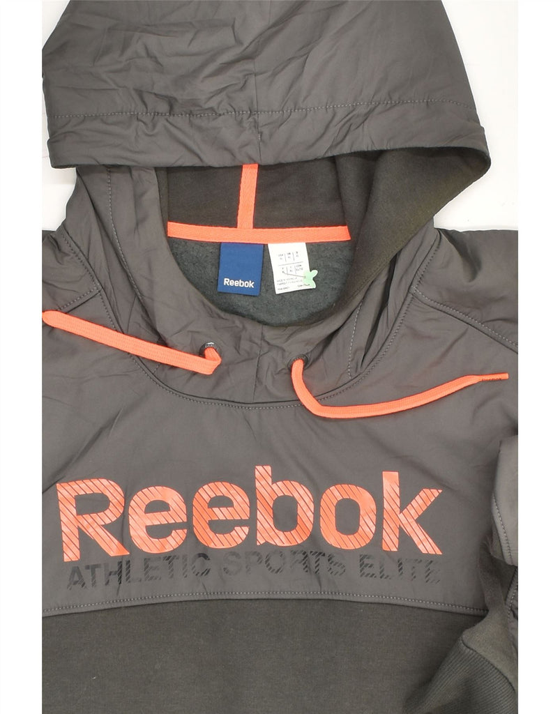 REEBOK Mens Graphic Hoodie Jumper XL Green Colourblock Cotton | Vintage Reebok | Thrift | Second-Hand Reebok | Used Clothing | Messina Hembry 