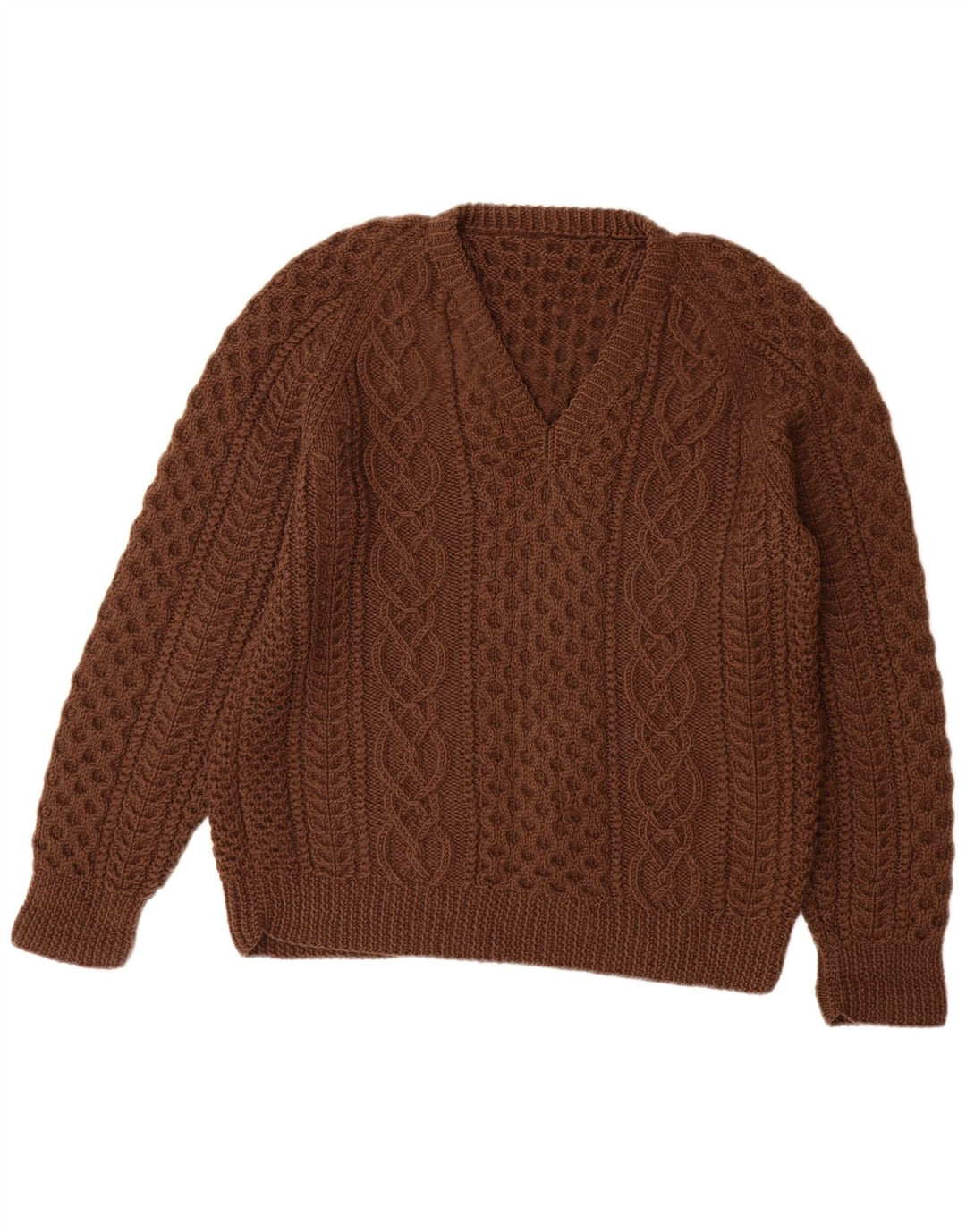 VINTAGE Womens V-Neck Jumper Sweater UK 14 Large Brown