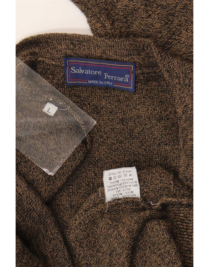 Vintage Mens Cardigan Sweater Large Brown Geometric Wool