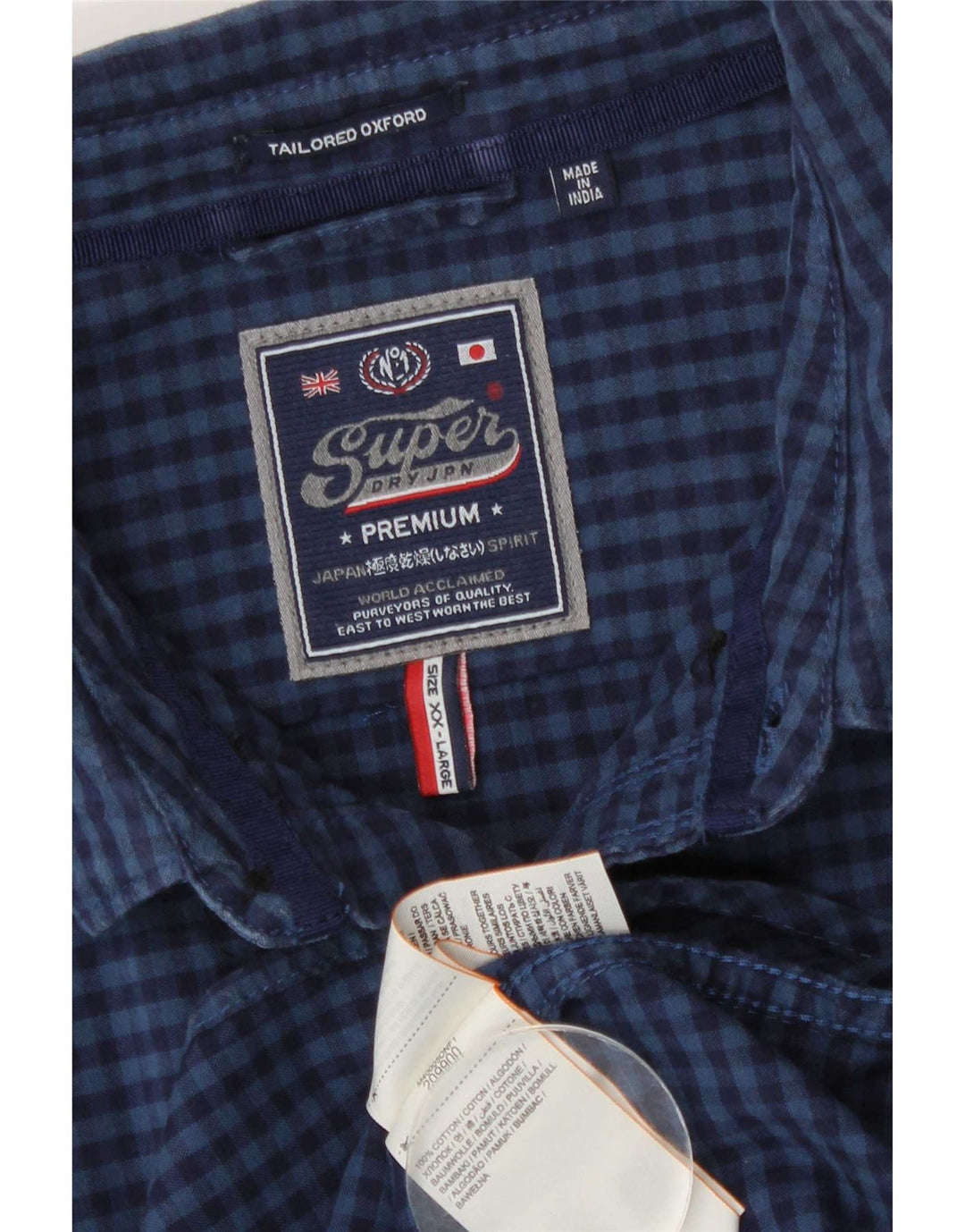 Superdry Mens Shirt 2XL Navy Blue Gingham Cotton