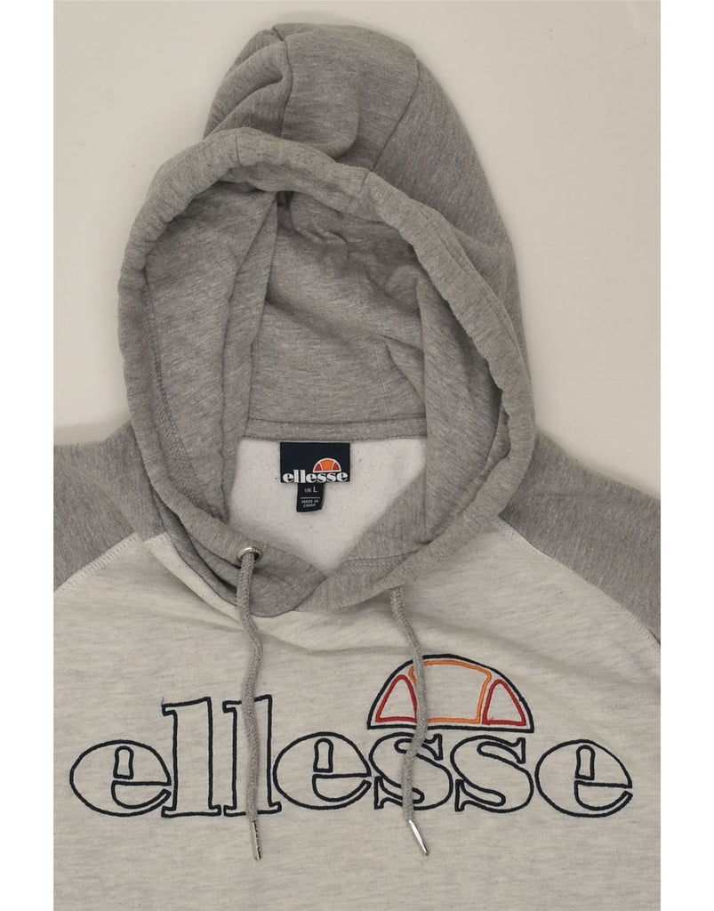 ELLESSE Mens Graphic Hoodie Jumper Large Grey Colourblock Cotton | Vintage Ellesse | Thrift | Second-Hand Ellesse | Used Clothing | Messina Hembry 