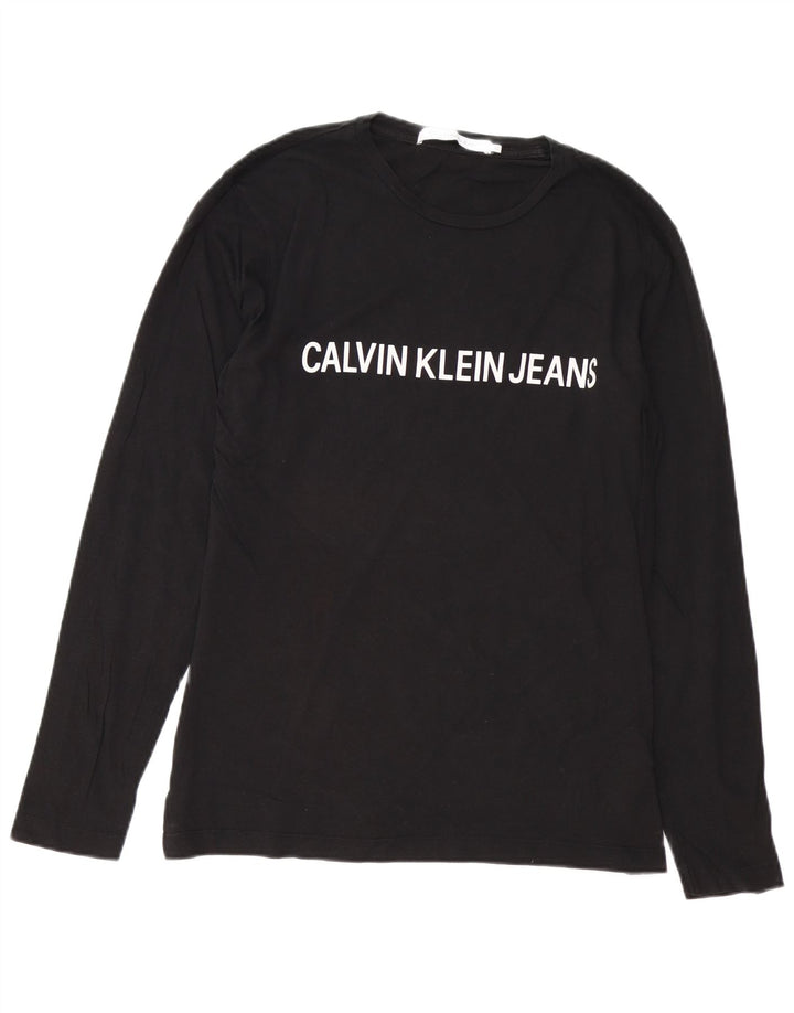 CALVIN KLEIN JEANS Mens Graphic Top Long Sleeve Medium Black Cotton