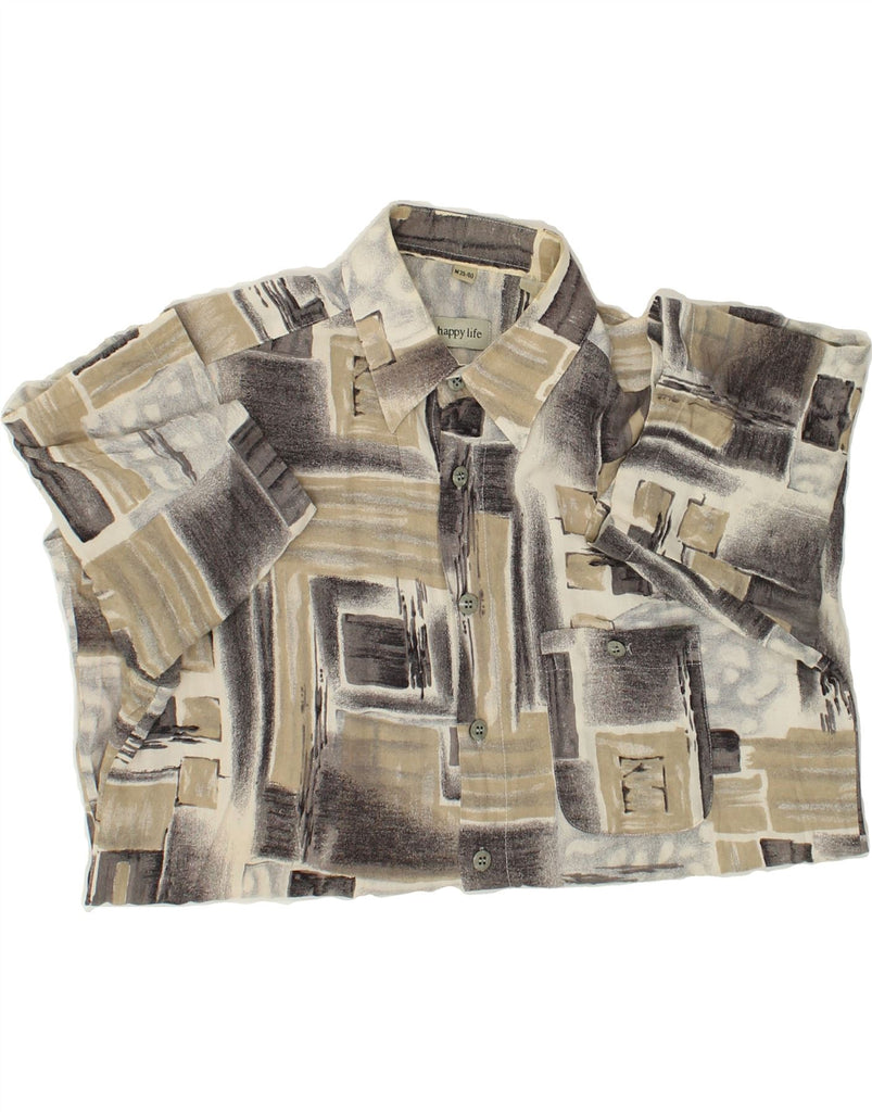 HAPPY LIFE Mens Abstract Pattern Short Sleeve Shirt Size 39/40 Medium Grey | Vintage Happy Life | Thrift | Second-Hand Happy Life | Used Clothing | Messina Hembry 