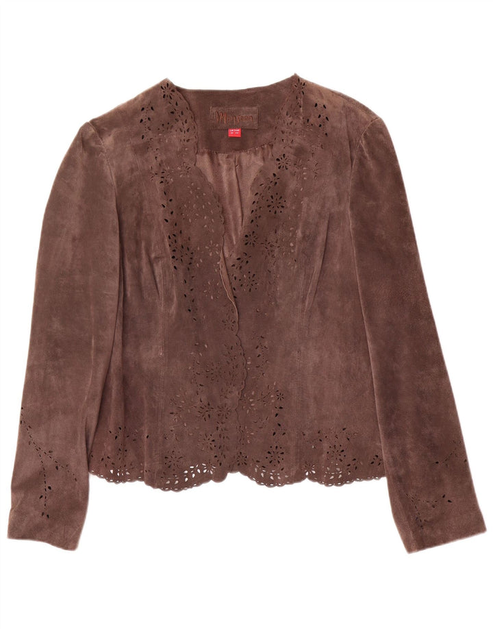 MONSOON Womens Open Suede Blazer Jacket UK 16 Large Brown Leather