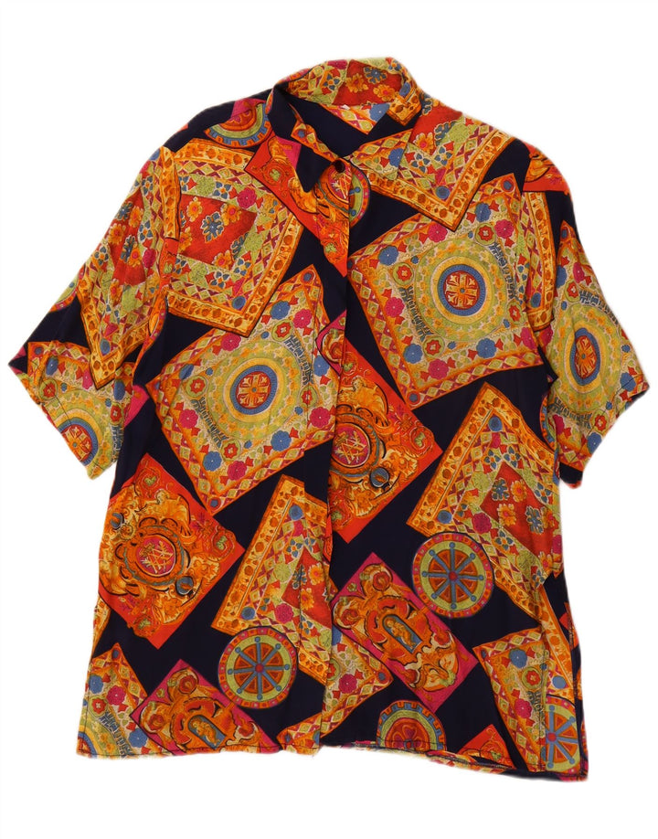 Vintage Womens Short Sleeve Shirt UK 14 Medium Multicoloured Geometric