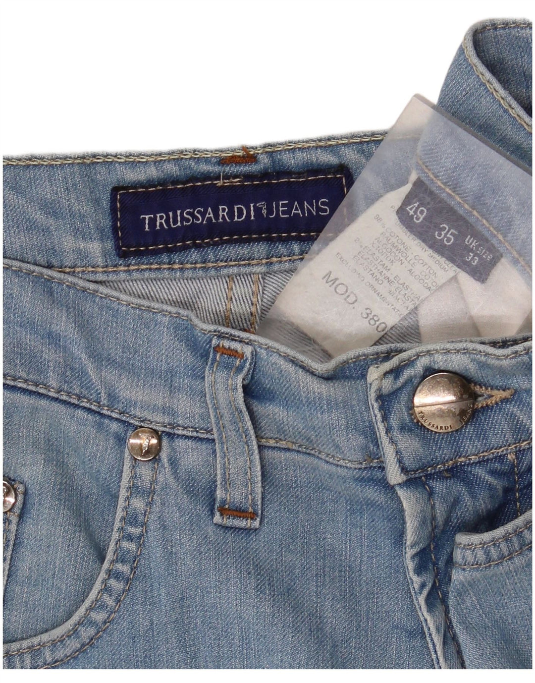 TRUSSARDI Mens 380 Straight Jeans IT 49 Medium W33 L35 Blue Cotton