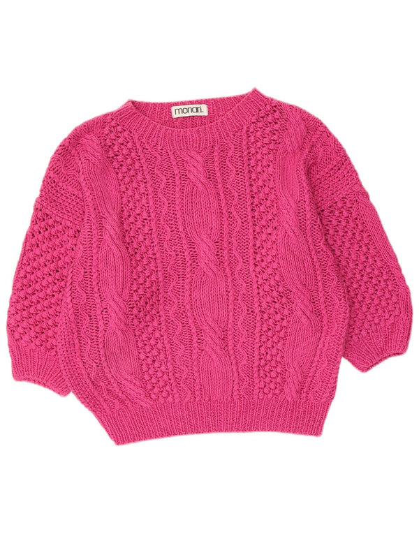 Monari Womens 3/4 Sleeve Boat Neck Jumper Sweater UK 16 Large Pink Cotton