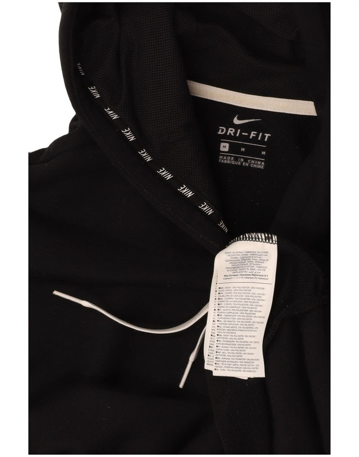 NIKE Womens Crop Graphic Hoodie Jumper UK 14 Medium Black Polyester
