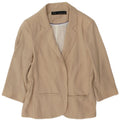 Zara Womens 3/4 Sleeve Open Blazer Jacket UK 14 Large Beige Cotton