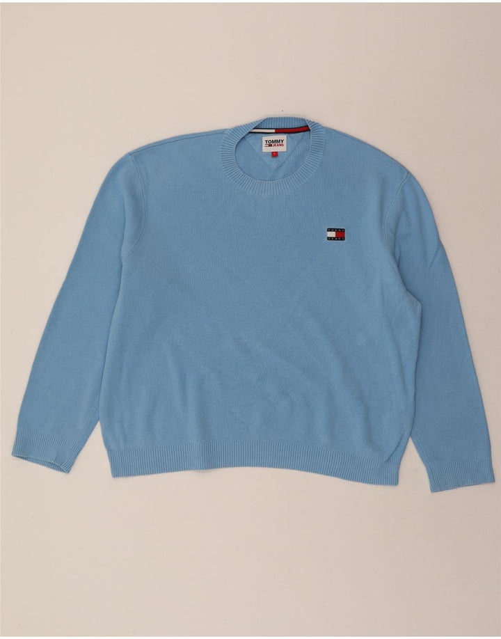 TOMMY HILFIGER Womens Oversized Crew Neck Jumper Sweater UK 16 Large Blue Vintage Tommy Hilfiger and Second-Hand Tommy Hilfiger from Messina Hembry 