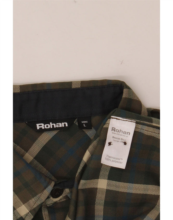 ROHAN Mens Flannel Shirt Large Khaki Plaid Polyester