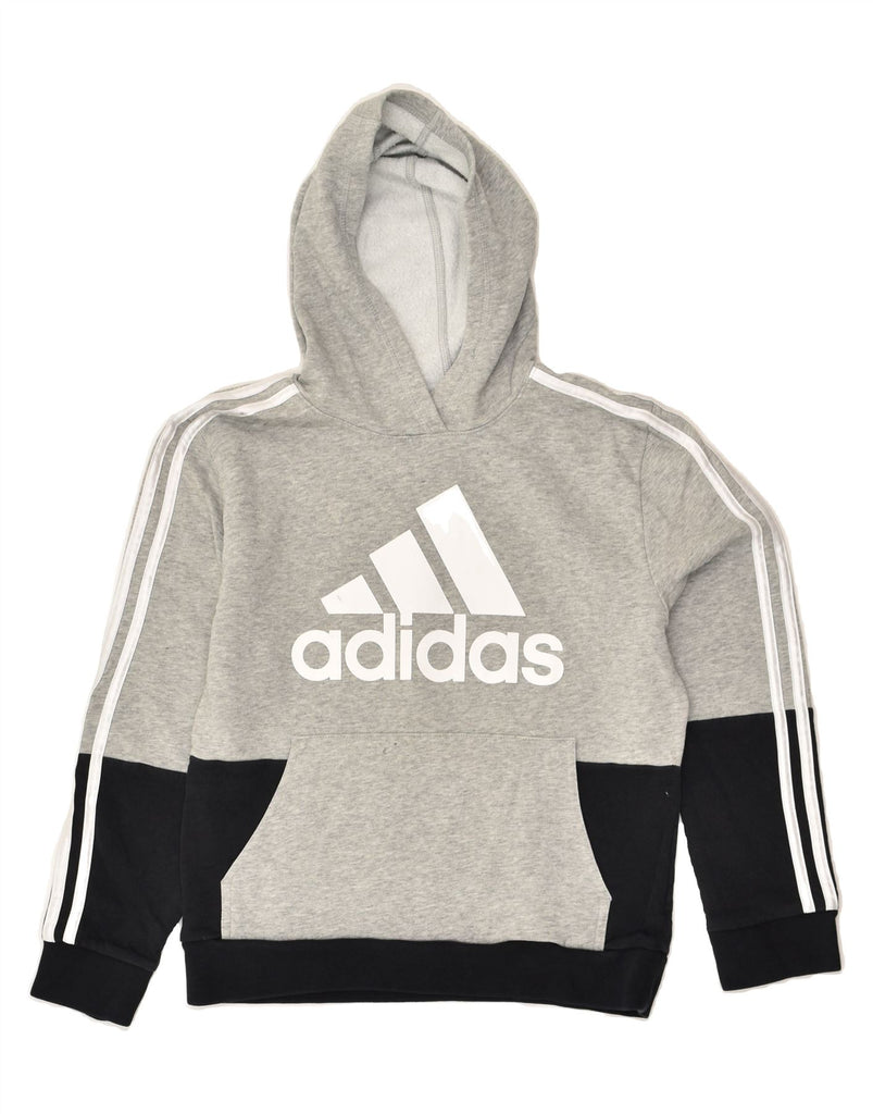 ADIDAS Boys Graphic Hoodie Jumper 10-11 Years Grey Colourblock Cotton | Vintage Adidas | Thrift | Second-Hand Adidas | Used Clothing | Messina Hembry 