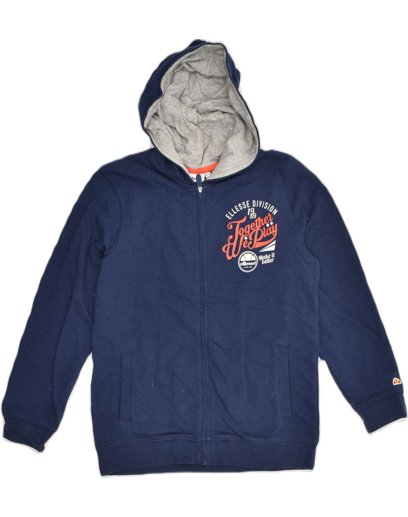 ELLESSE Boys Graphic Zip Hoodie Sweater 11-12 Years Navy Blue Cotton | Vintage Ellesse | Thrift | Second-Hand Ellesse | Used Clothing | Messina Hembry 