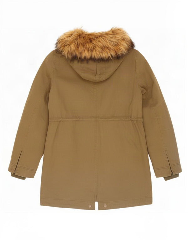 Jack Wills Womens Hooded Sherpa Parka Jacket UK 12 Medium Khaki Cotton