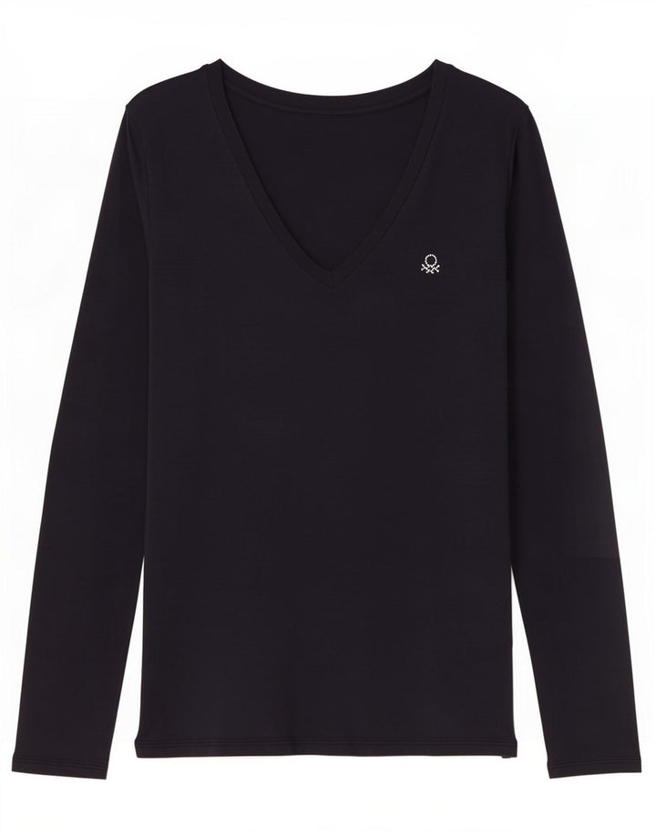 Benetton Womens Top Long Sleeve UK 12 Medium Navy Blue