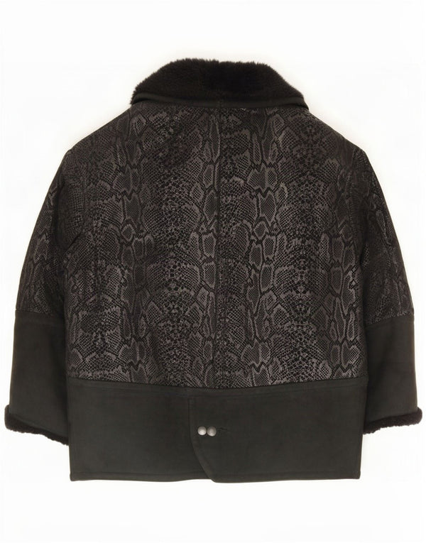Conbipel Womens Oversized Suede Jacket IT 40 Small Black Animal Print