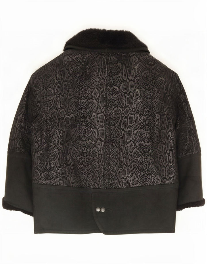 Conbipel Womens Oversized Suede Jacket IT 40 Small Black Animal Print