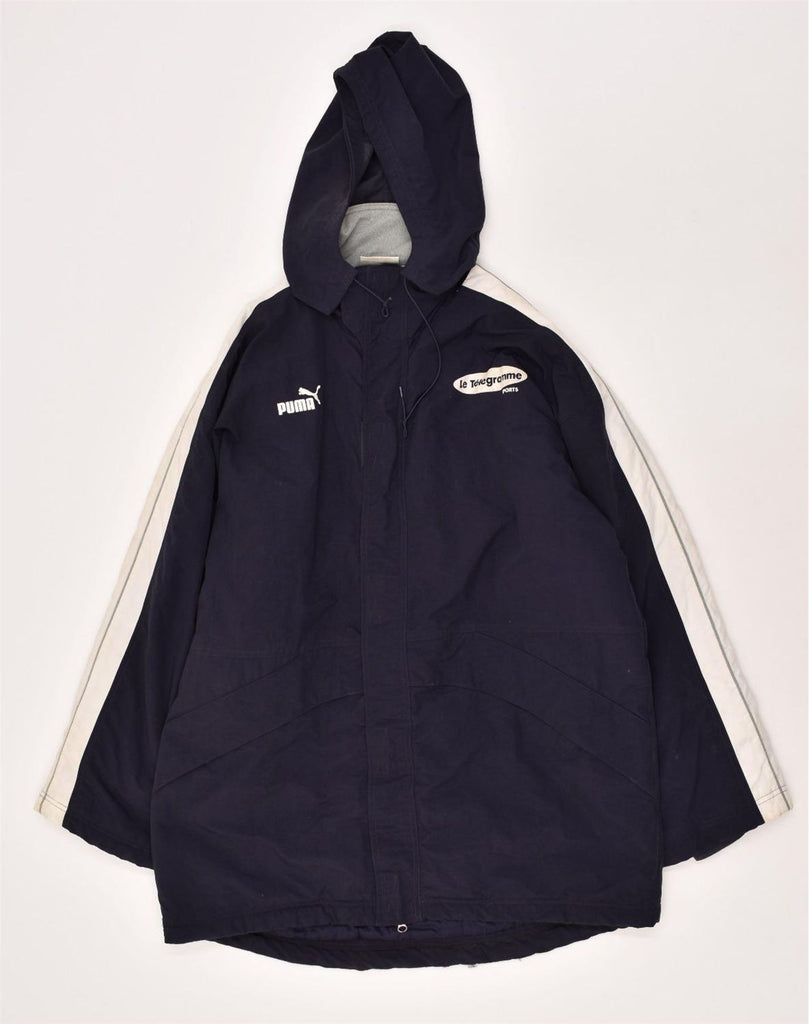 PUMA Mens Loose Fit Hooded Raincoat UK 38 Medium Navy Blue Nylon | Vintage Puma | Thrift | Second-Hand Puma | Used Clothing | Messina Hembry 