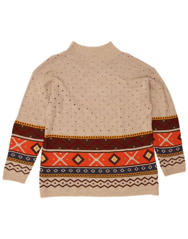 Vintage Womens Turtle Neck Jumper Sweater UK 18 XL Beige Geometric