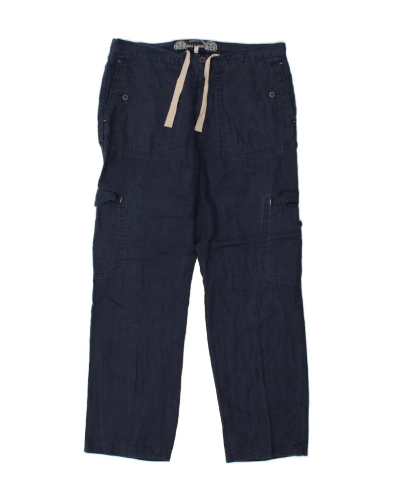 PULL & BEAR Mens Straight Cargo Trousers IT 54 2XL W36 L34 Navy Blue Linen | Vintage Pull & Bear | Thrift | Second-Hand Pull & Bear | Used Clothing | Messina Hembry 