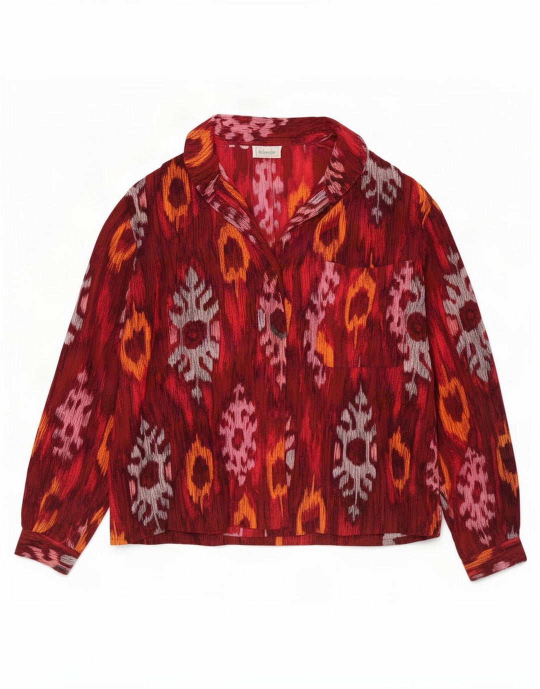 Benetton Womens Shirt Blouse UK 12 Medium Red Ikat