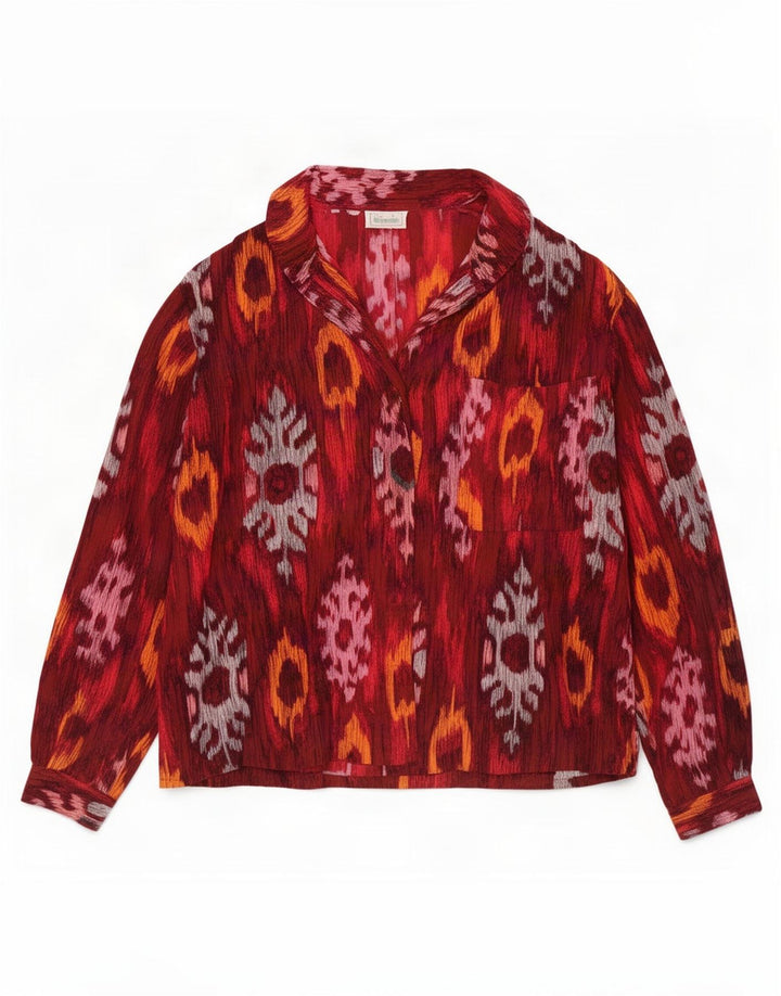 Benetton Womens Shirt Blouse UK 12 Medium Red Ikat