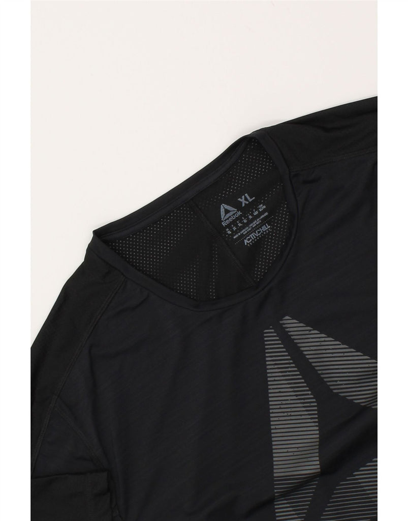 REEBOK Mens Graphic T-Shirt Top XL Black Polyester | Vintage Reebok | Thrift | Second-Hand Reebok | Used Clothing | Messina Hembry 