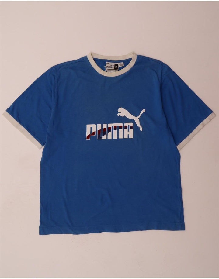 PUMA Mens Graphic T-Shirt Top XL Blue Colourblock