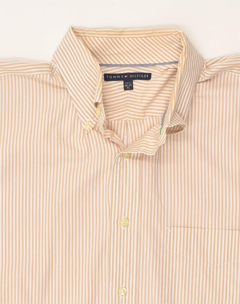 TOMMY HILFIGER Mens Shirt Size 17 1 /2 XL Beige Pinstripe Cotton | Vintage Tommy Hilfiger | Thrift | Second-Hand Tommy Hilfiger | Used Clothing | Messina Hembry 