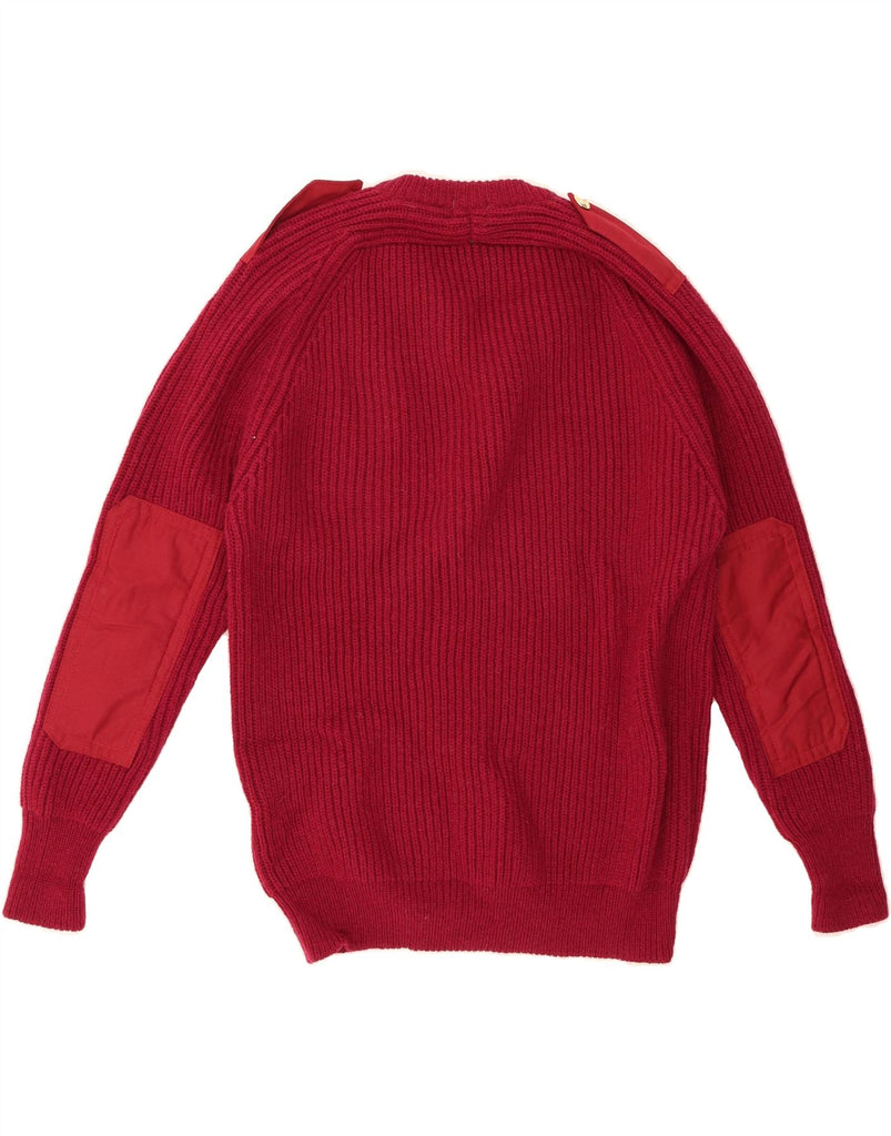 VINTAGE Mens V-Neck Jumper Sweater Medium Burgundy New Wool Vintage Vintage and Second-Hand Vintage from Messina Hembry 