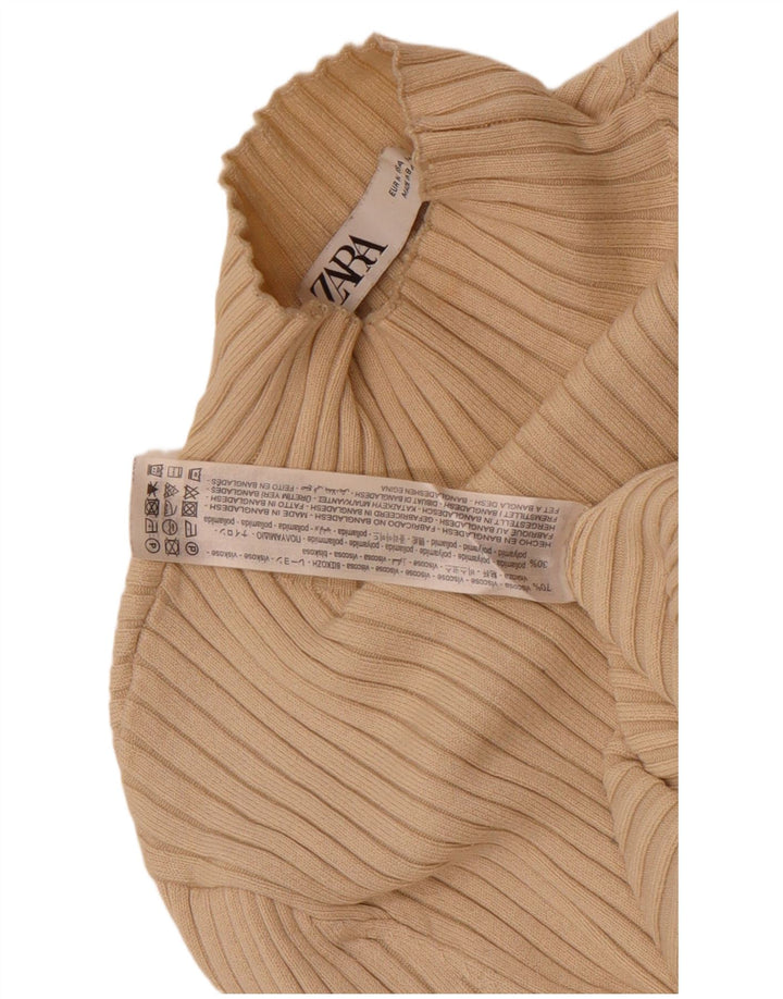 Zara Womens Crop Turtle Neck Jumper Sweater UK 12 Medium Beige Viscose
